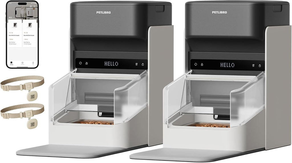 PETLIBRO Automatic Cat Feeders for 2 Cats, RFID Collar Tag for Exclusive Meals, Cats Recognition to Stop Food Stealing, Diet Tracking for Multi-Pet Homes and Different Diets, Pet Feeder Pack of 2