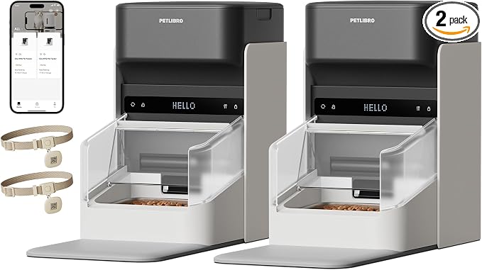 PETLIBRO Automatic Cat Feeders for 2 Cats, RFID Collar Tag for Exclusive Meals, Cats Recognition to Stop Food Stealing, Diet Tracking for Multi-Pet Homes and Different Diets, Pet Feeder Pack of 2