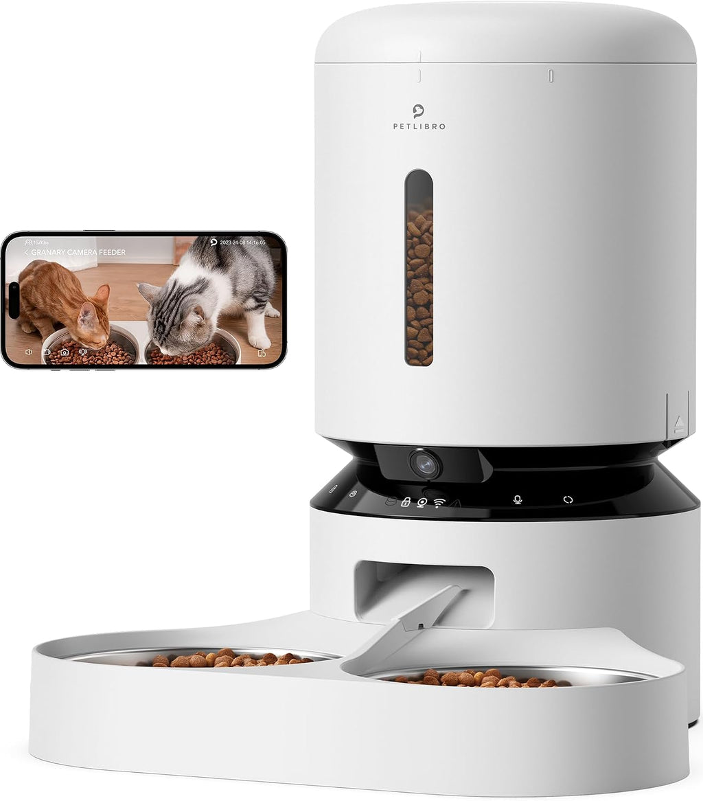 PETLIBRO Automatic Cat Feeder with Camera for Two Cats, 1080P HD Video with Night Vision, 5G WiFi Pet Feeder with 2-Way Audio for Cat & Dog, Low Food & Motion & Sound Alerts, Dual Tray, Black 5L