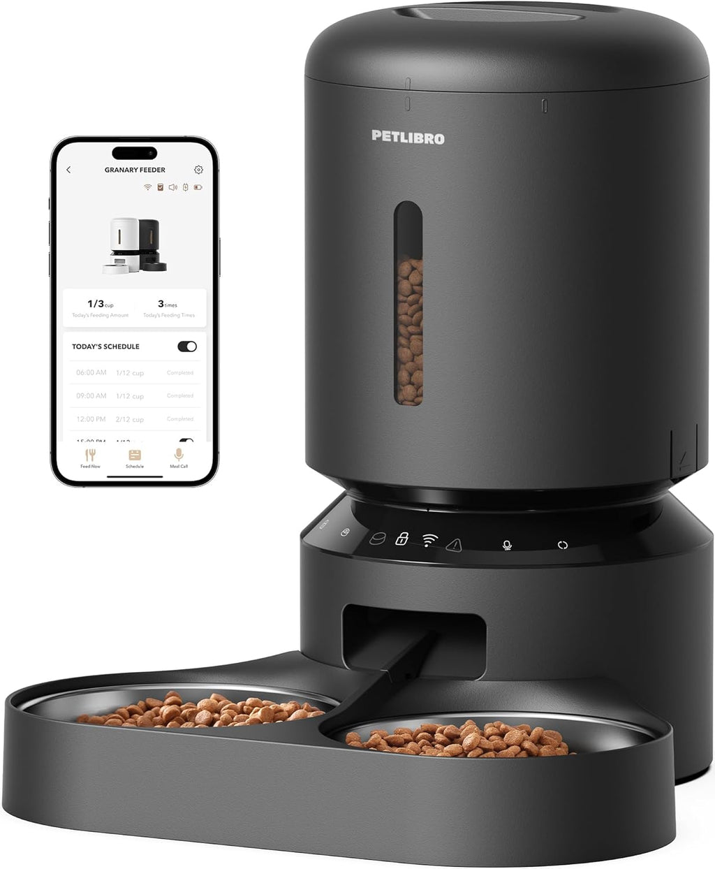 PETLIBRO Automatic Cat Feeder with Camera for Two Cats, 1080P HD Video with Night Vision, 5G WiFi Pet Feeder with 2-Way Audio for Cat & Dog, Low Food & Motion & Sound Alerts, Dual Tray, Black 5L