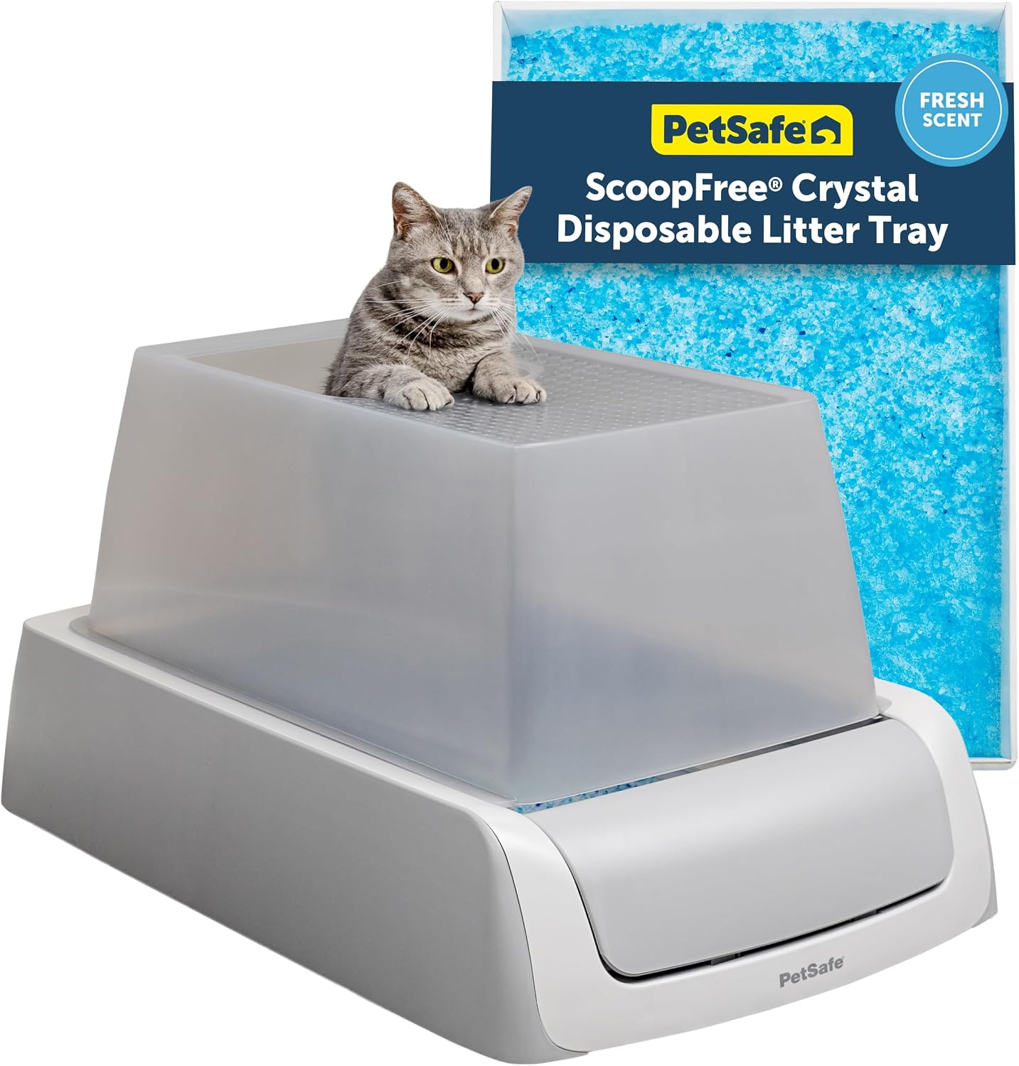 PetSafe ScoopFree Crystal Pro Legacy Self-Cleaning Automatic Litter Box - Uncovered Motion-Sensing Cat Box with Integrated Health Counter - Includes 1 Disposable Crystal Litter Tray