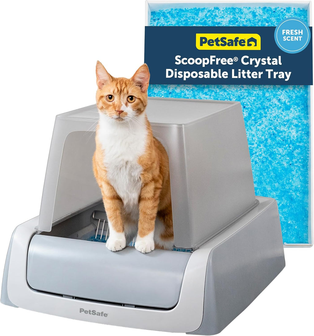 PetSafe ScoopFree Crystal Pro Legacy Self-Cleaning Automatic Litter Box - Uncovered Motion-Sensing Cat Box with Integrated Health Counter - Includes 1 Disposable Crystal Litter Tray